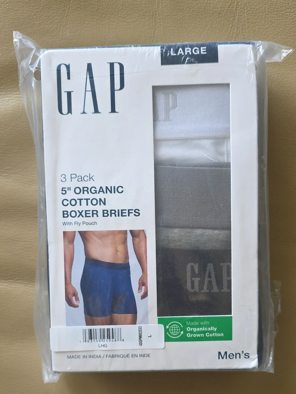 GAP Men's 3-Pack Organic Cotton Boxer Briefs - White, Gray, Black - Large